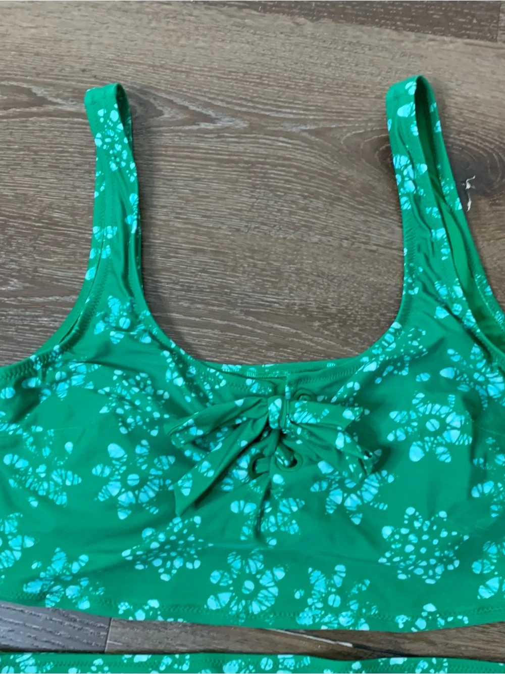 Aerie womens green printed scoop bikini set swimsuit L